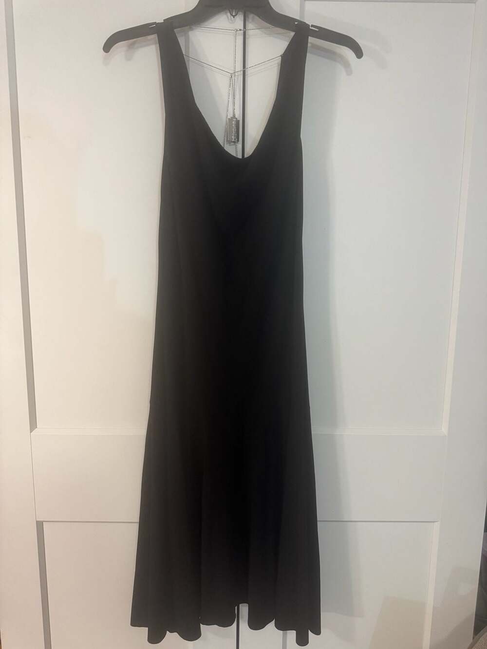 Paola Frani Black Sleeveless Dress with Rhinestone Razor Blade Back Detail Size